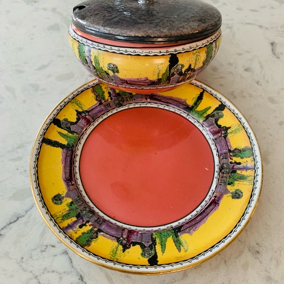 Royal Winton Grimwades Vintage Ceramic Sugar Bowl Set w/ Metal Lid - Picture 4 of 9